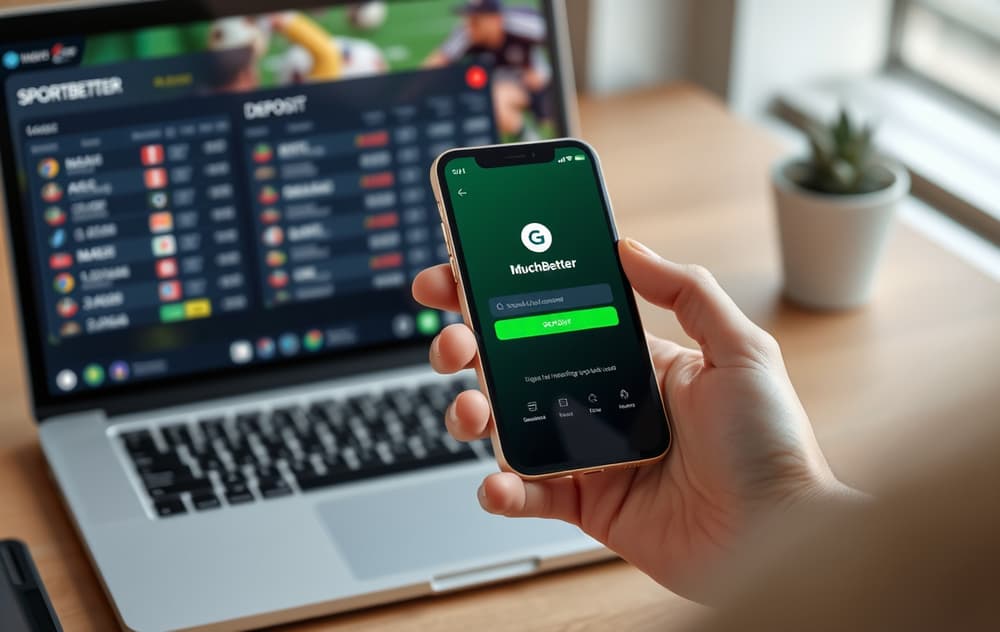 Person som setter inn penger på en bettingside via MuchBetter-appen på mobilen.