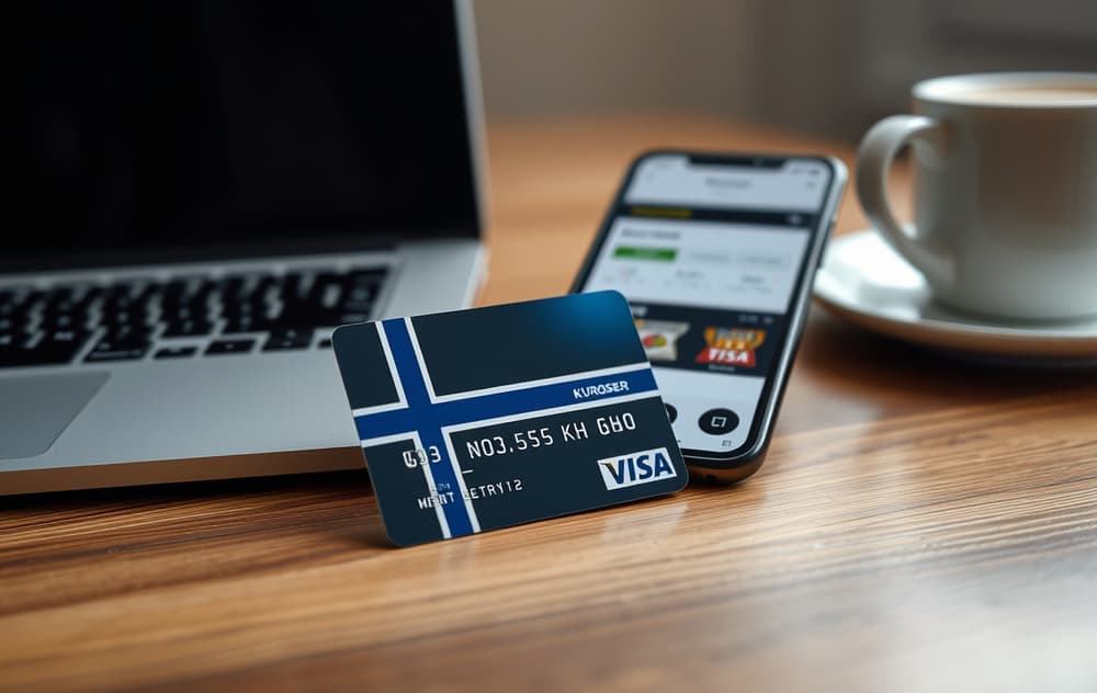 Visa debetkort ved siden av mobil med oddsbettingside i norske kroner