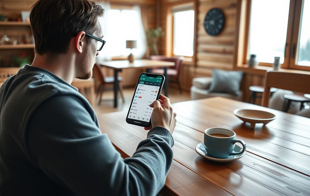 Person med mobil som viser oddsammenligning på oddspånett.com
