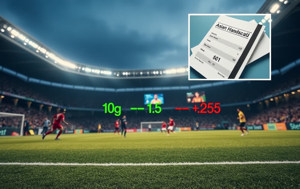 Fotballkamp med digitalt Asian handicap-overlegg og odds på skjerm