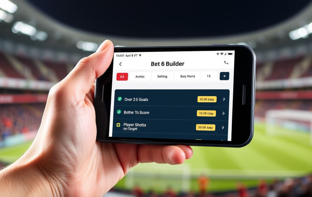 Smarttelefon med oddsbygger for fotball med utvalgte markeder.