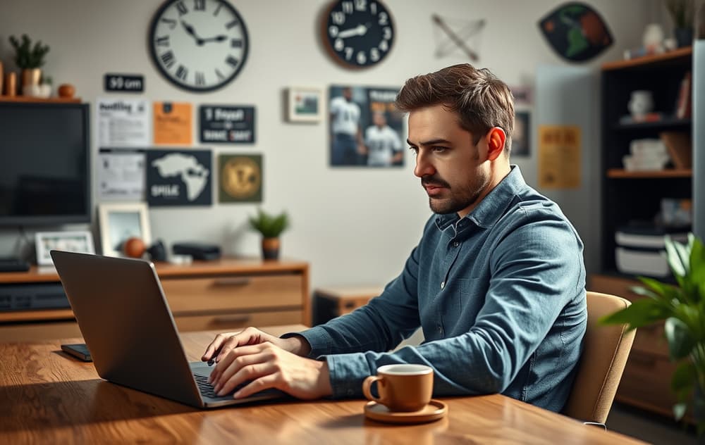 En person sammenligner bettingsider på en laptop i et hjemmekontor