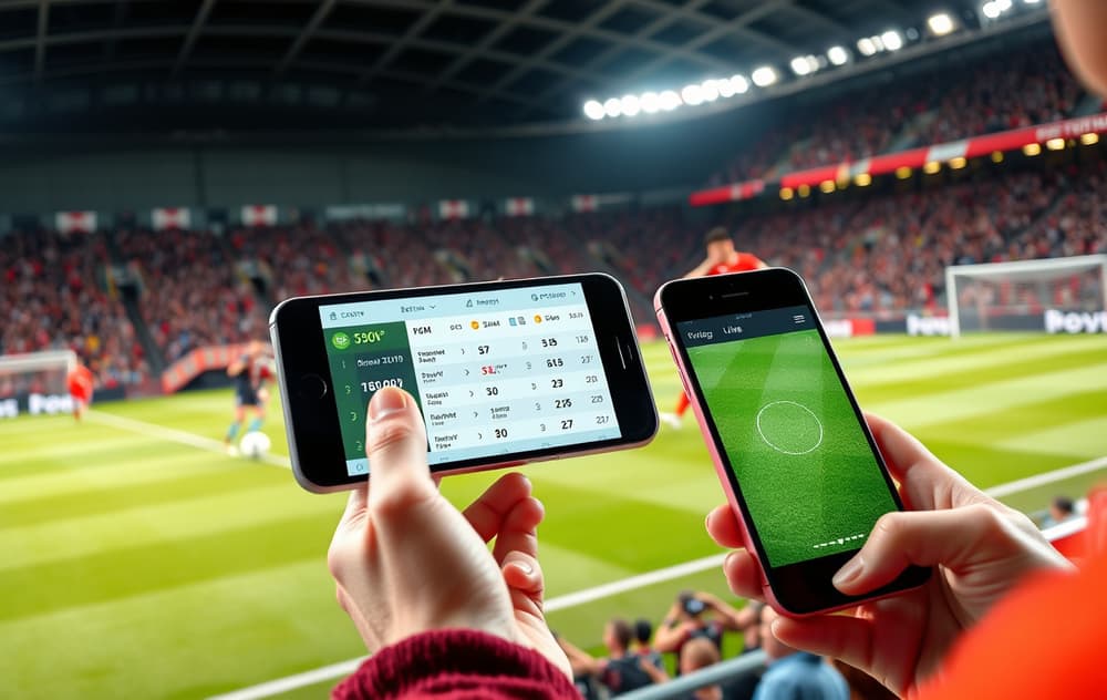 Fotballkamp med bettingodds på smarttelefon