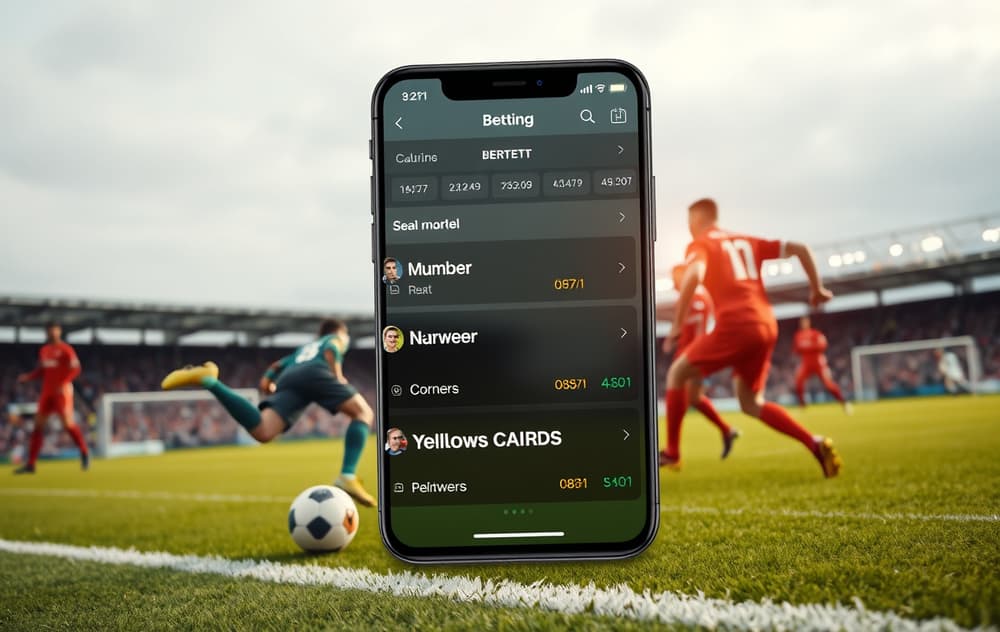 Fotballkamp med corner- og målscorermarkeder visualisert på mobilskjerm