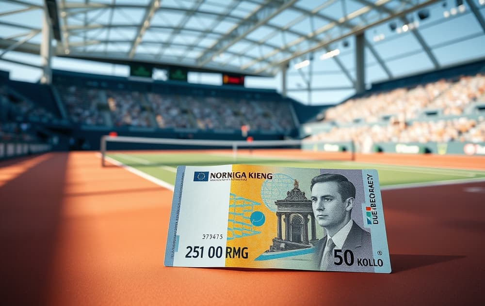 Tennisbane med live odds og norske sedler – illustrasjon av tennisbetting.